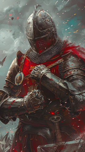 distressed knight clutching locket cat