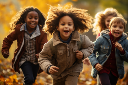 Children playing outside during autumn