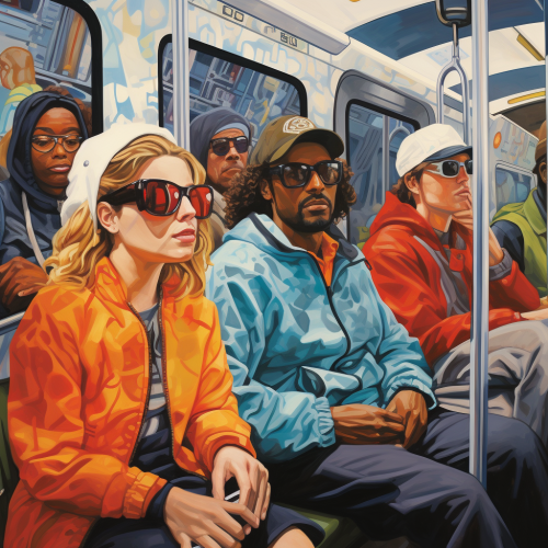 Diverse transit riders in urban setting Diverse transit riders in urban setting