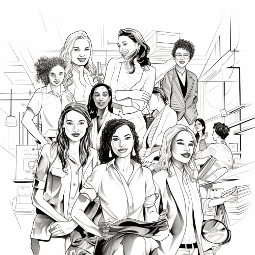 Diverse women collaborating on work projects