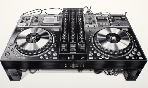 Colorful blasting drawing of DJ mixer