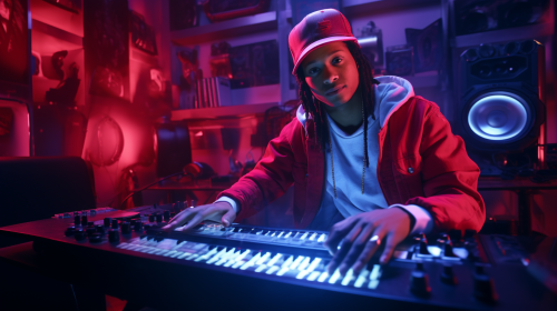 DJ Quik enjoying his Xbox in a red-lit videogame room