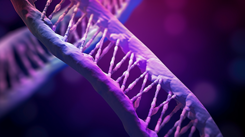 Stylized representation of a DNA double helix in purple