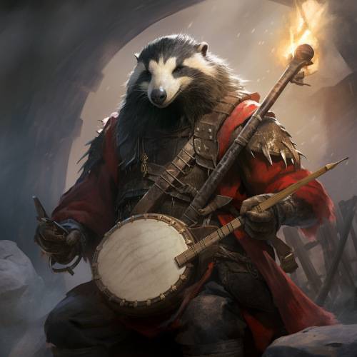 Badger bard rocking heavy metal drumsticks