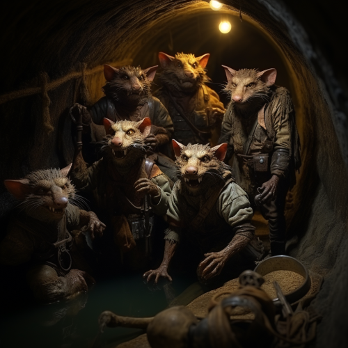 Detailed depiction of kobolds working in sewers