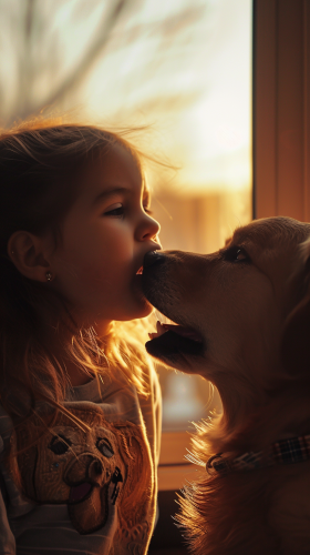 Dog bad breath on little girl