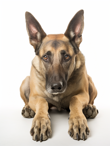 Large dog seated sideways