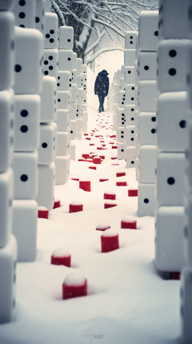 Creative domino effect and snowballs portrait