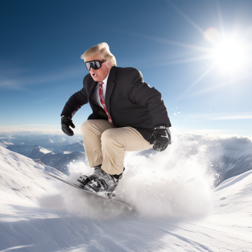 Donald Trump snowboarding in the snow