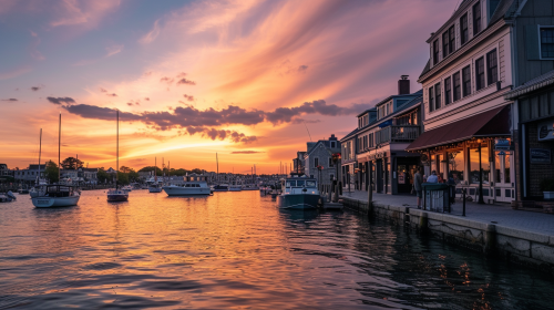 Newport RI Thames Street at sunset