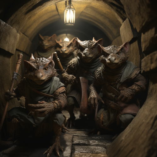 Detailed image of draconic kobolds in sewers Detailed image of draconic kobolds in sewers