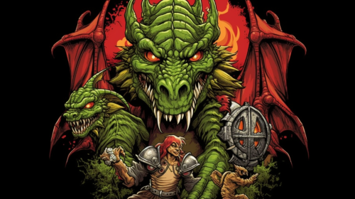 Majestic dragon and mischievous goblin in conversation Majestic dragon and mischievous goblin in conversation