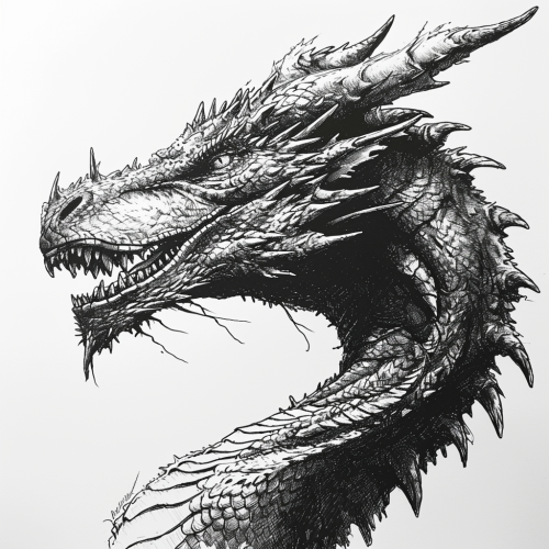 Dragon illustration in monochrome line drawing
