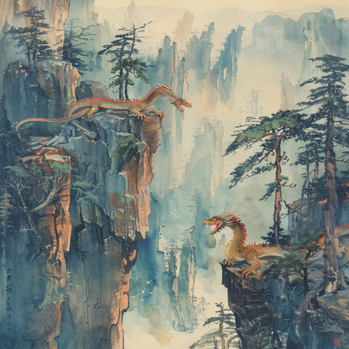 Dragons lounging on cliff mountains Dragons lounging on cliff mountains