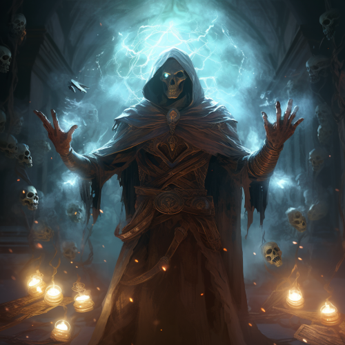 Undead mage summoning in dark dungeon