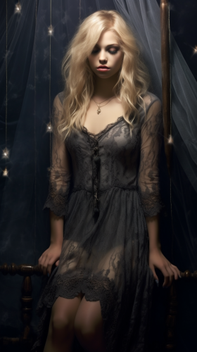 Beautiful Dream Woman in Long Blonde Hair and Lace Nightgown