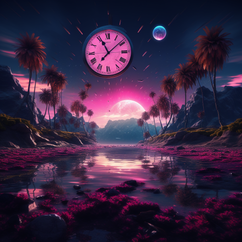 Colorful Synthwave Clocks Floating in Dreamscape