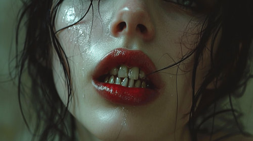 Dreamcore fangs female open mouth