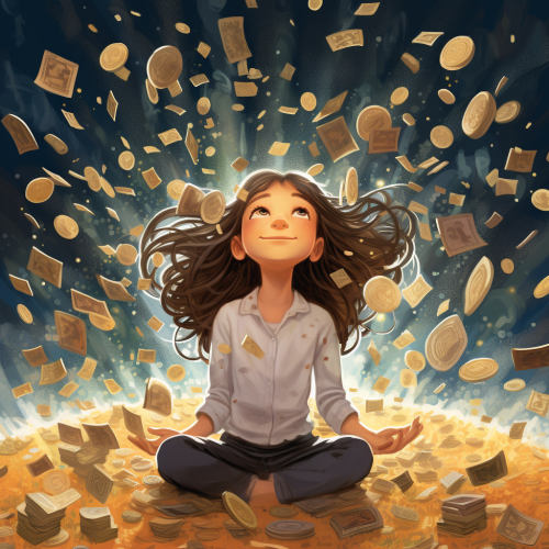 Lily surrounded by floating aspirations and money Lily surrounded by floating aspirations and money