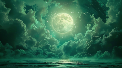 Green Sky Moon Sea Image