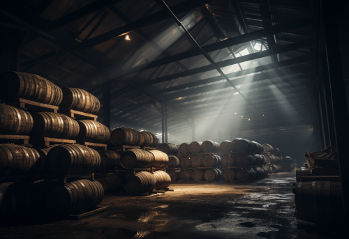 Whisky barrels in a dreamy atmosphere