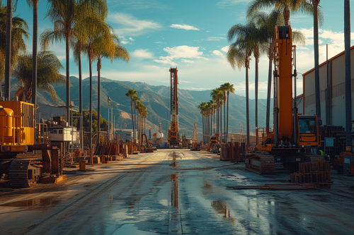 Drilling Company Headquarters with Palm Trees and Blue Sky
