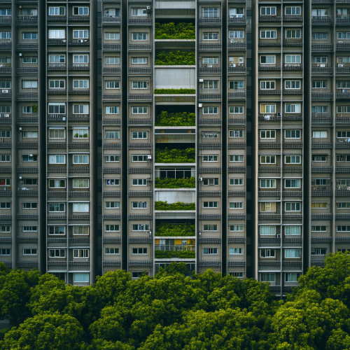 Drone Photo of Green Apartment Building