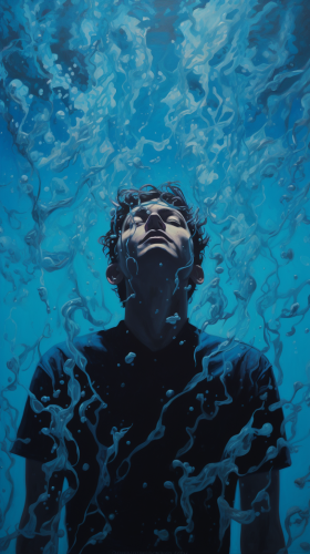 Image of drowning in blue background