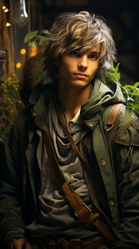 Handsome half-elf druid with green cloak