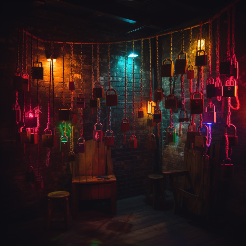 Dungeon Wall with Brass Shackles Hanging