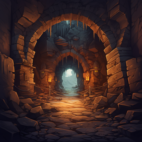 Cartoon dungeon frame with characters