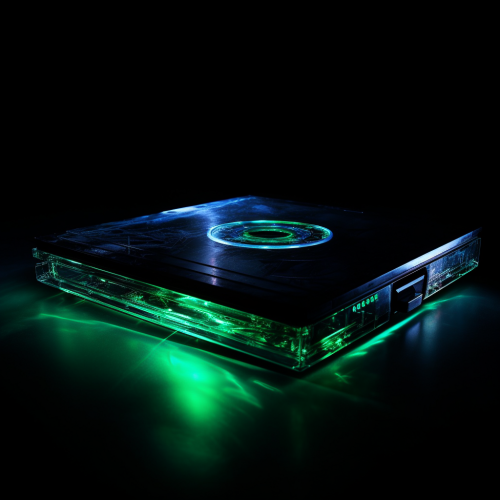Glowing DVD player in darkness