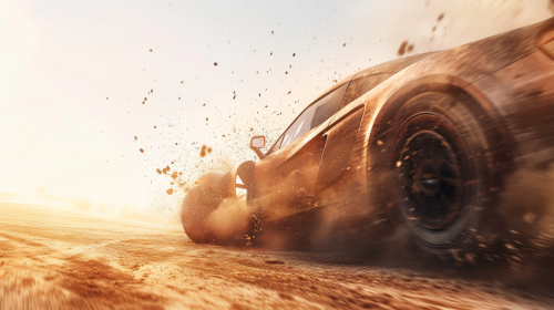Fast car kicking up dust