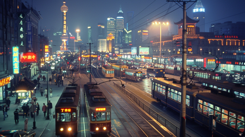 Busy Shanghai Cityscape Trams Busy Shanghai Cityscape Trams