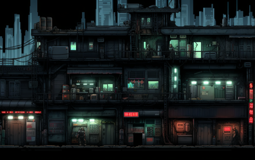 Dystopian city 2D pixel art