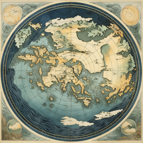 Earth Map in Hokusai's Woodblock Style