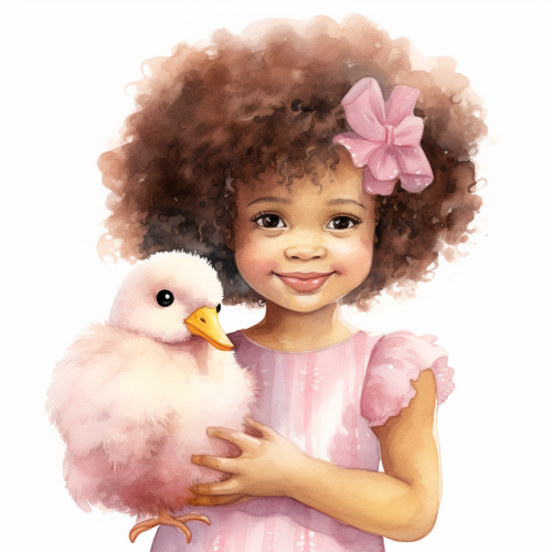 Afro girl holding Easter chick