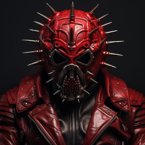 Rockstar wearing eccentric crimson leather outfit Rockstar wearing eccentric crimson leather outfit
