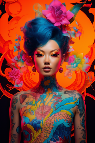 Eclectic woman portrait with vibrant overlays