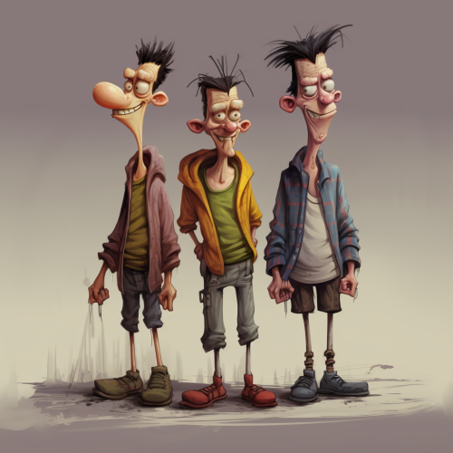 Three cartoon friends having fun