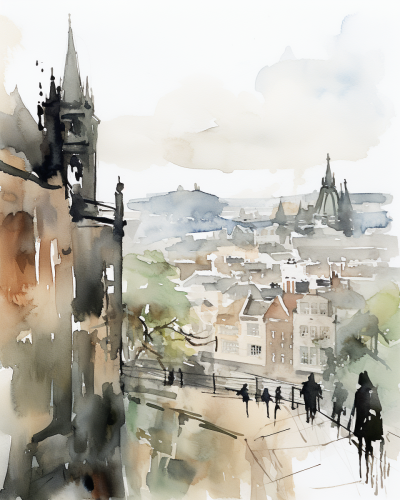 Minimalist watercolor sketch of Edinburgh