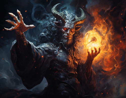 Educated devil holding universe knowledge