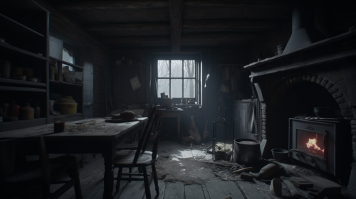 Creepy room with broken windows