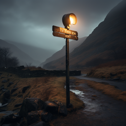 19th century lightbulb on spooky road sign