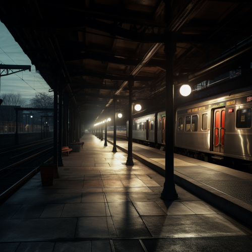 Eerie train station at night