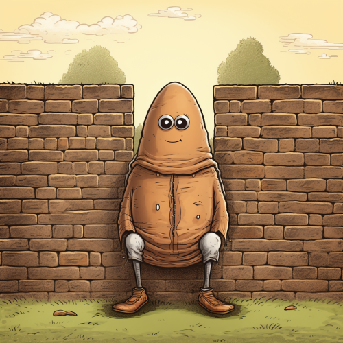 Egg cartoon on brick wall with 15th century clothing