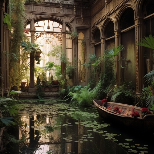Egyptian antique garden with beautiful basin Egyptian antique garden with beautiful basin