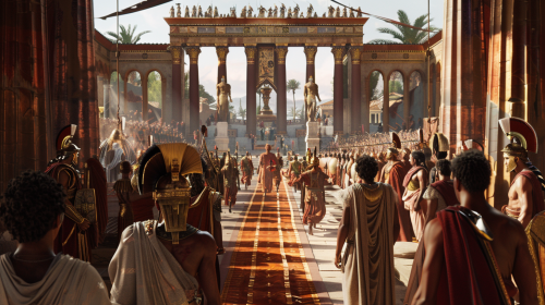 Egyptian entourage with Cleopatra Caesarion in Rome villa