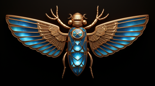 Blue Egyptian Scarab with Spread Wings