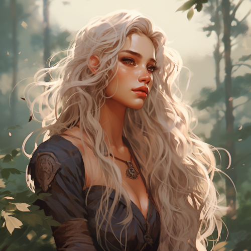 Eladrin female with long pointed ears and nature colored hair